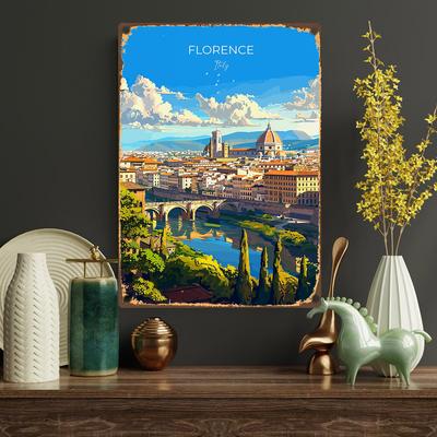 Vintage Florenz ItalienInspiriertes Metallblechschild Rustikale Wandkunst für Zuhause Bürodekoration Klassische Eisenhandwerkskunst