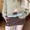 PU Leather Leather Fur Belt Faux Fur Y2K Waistband Personality Furry Waistband  Female/Girls