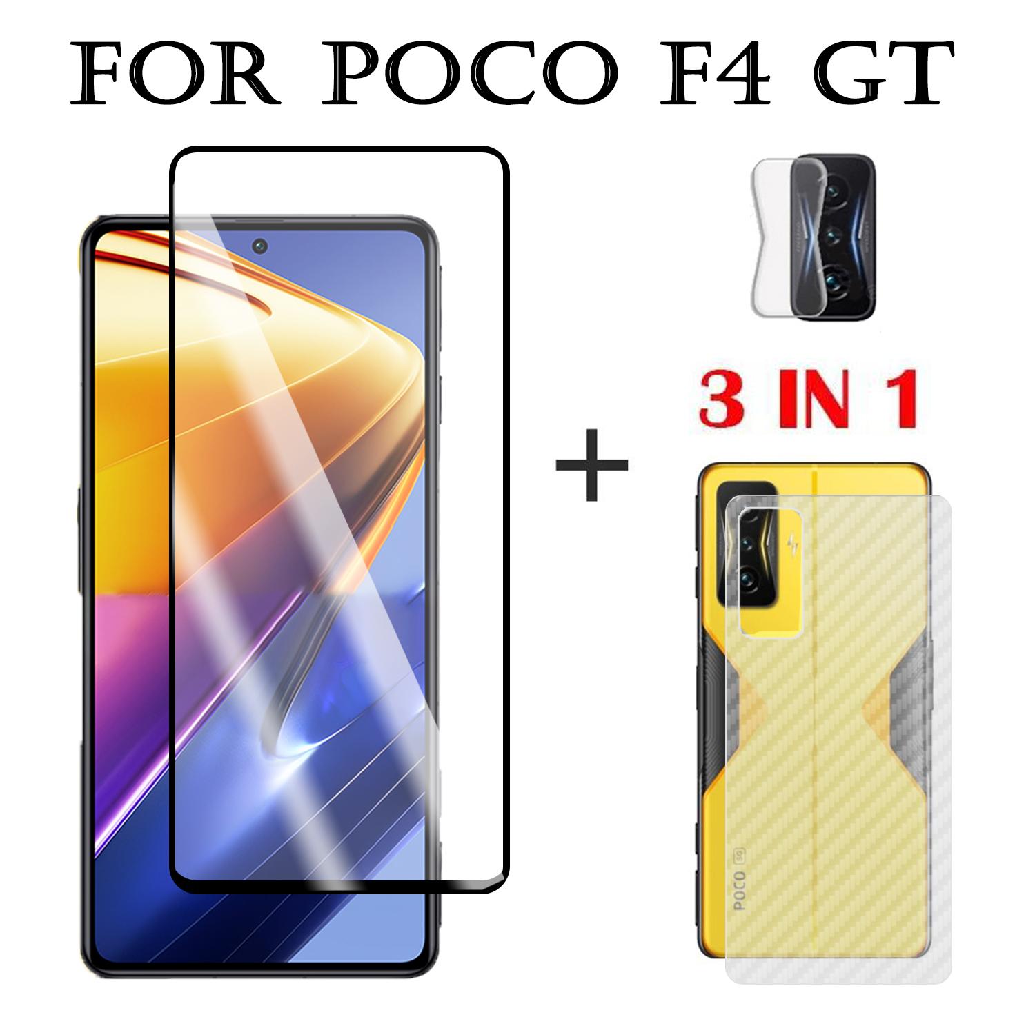 

3IN1 для POCO F4 GT Стеклянный полноэкранный протектор закаленное стекло + объектив камеры + задняя пленка