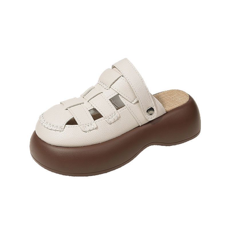 Two Wear Hollowed-out Bag Head Sandals Women's 2025 New Hole Hole Mori Roman Shoes Platform Half Slippers Women's Summer Wear