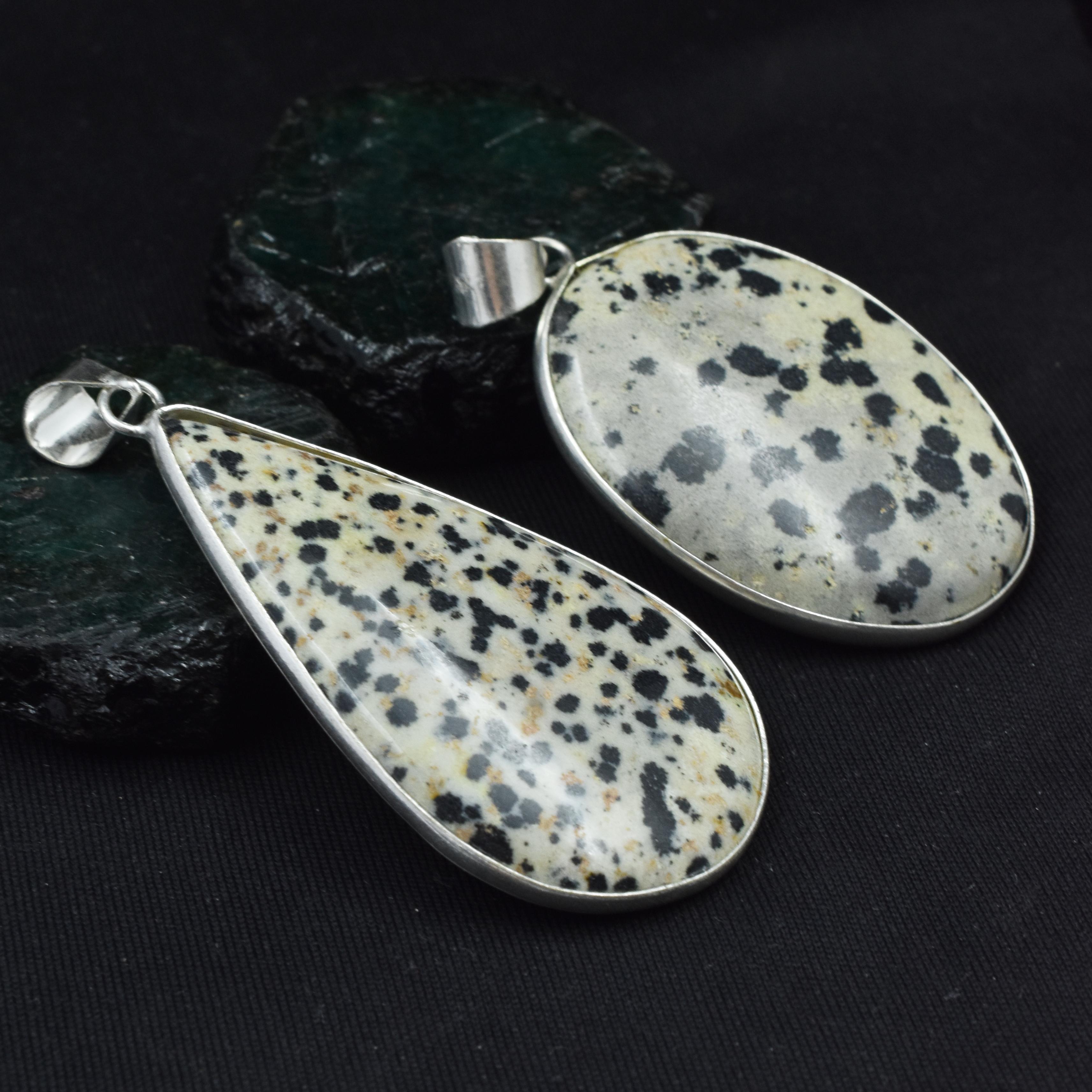 

Dalmatian Jasper 114 Ct Oval-Pear Cut Pendant Healing Stone 925 Silver Gemstone AR-1726-S