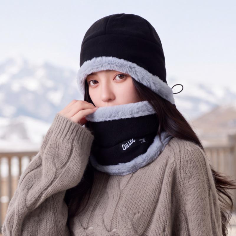 Winter New Hat Scarf Set Fleece Thickened Cycling Warm Snow Hat Outdoor Cold-proof Pullover Hat