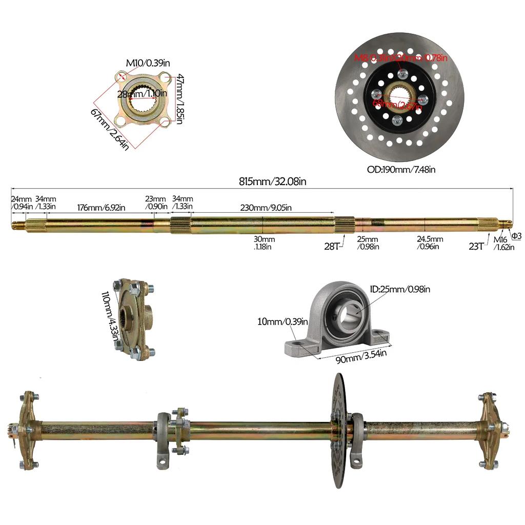 TDPRO 32'' Go Kart Rear Axle /41T Teeth 428 /420 37T 48mm Chain Rear Sprocket for Pit Dirt Bike ATV Go Kart Quad Accessories