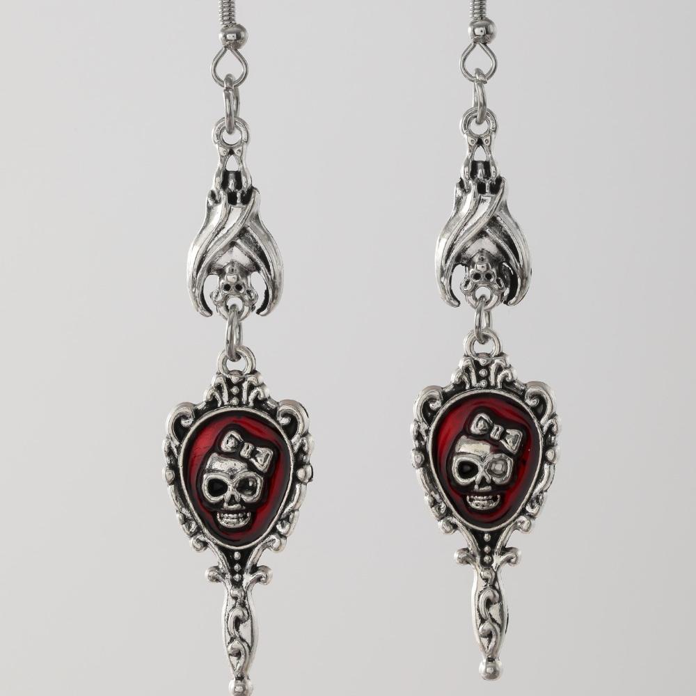 Retro Gothic Vampire Bat Bowknot Skeleton Red Drip Glaze Heart Pendant Dangle Earrings for Women Hallowmas Scary Jewelry Gifts
