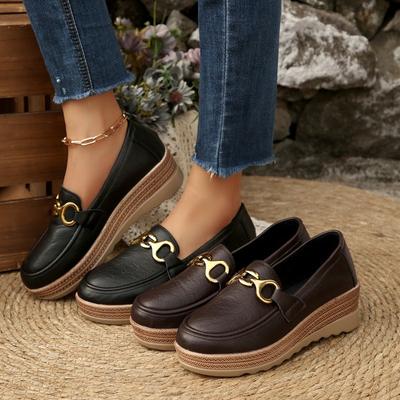 Plus Size Metal Chain Wedge Shoes Women's New Platform Muffin Loafers for Fall 2025