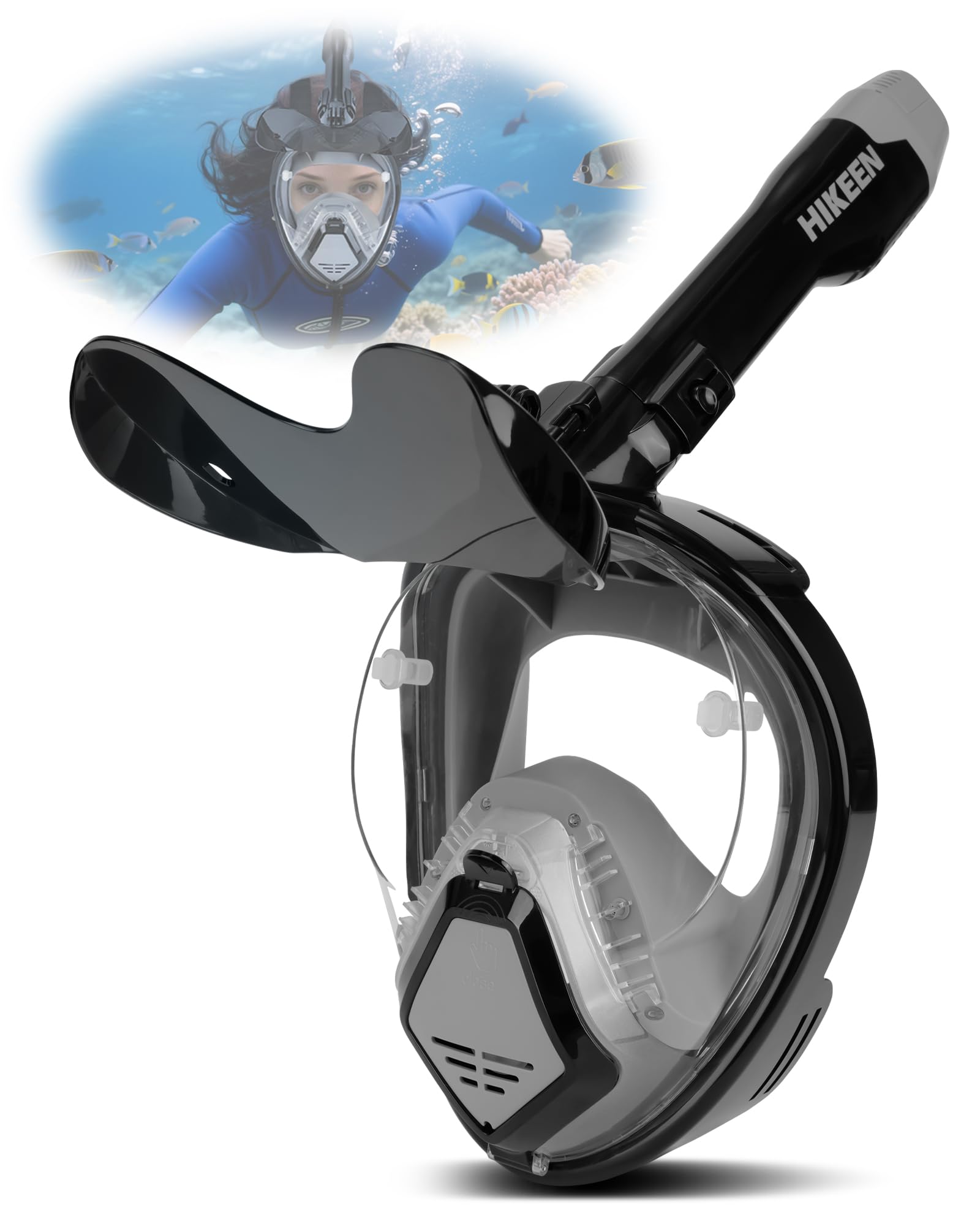 

Hikeen Маска для дайвинга на все лицо, Маска для снорклинга на все лицо, Водонепроницаемая маска с ультрашироким углом обзора для дайвинга, Совместимая со складными очками, Маска, Водонепроницаемая, Маска 180°, Унисекс, Детская, чёрный