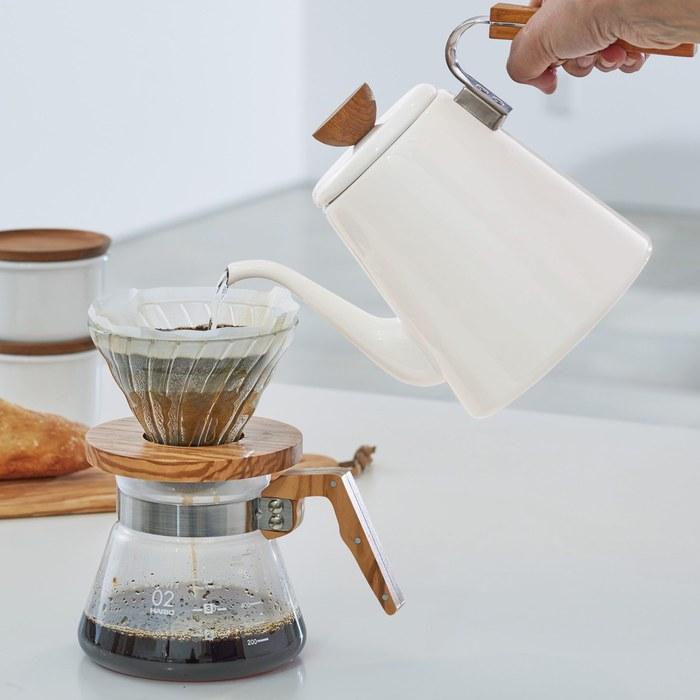 Hario V60 Enamel Drip Kettle Buna 800ml IH Compatible BDK-80-W White 800mL