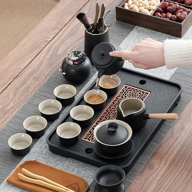 Household Kung Fu tea set, simple whole set of tea set, teapot, tea tray, office guest tea set, tea table