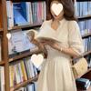 Niche Design Dress Women's Summer White V-neck Design Temperament Fashionable and Thin Medium and Long Skirt