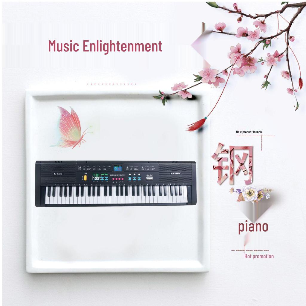 Rechargeable 61-Key Children's Electronic Keyboard with Microphone - Musical Toy Piano Gift