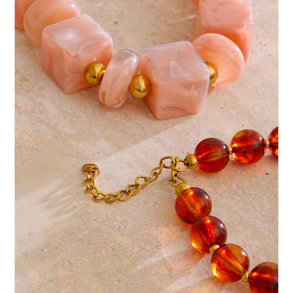 Eetit 2025 Acrylic Square Round Beads Chain Handmade Necklace Stainless Steel Autumn Winter Statement Jewelry Exclusive Style