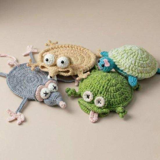Crochet Coaster Frog Squid Turtle Insulating Coffee Mats Animal Pattern Drink Coasters Novelty Gift for Home Party Office
