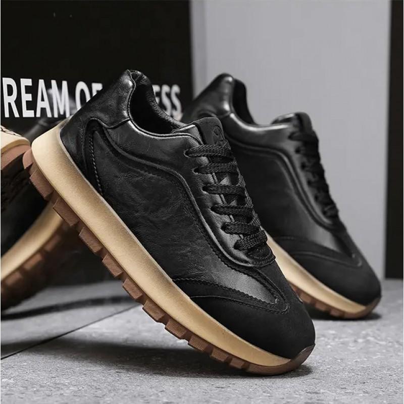 Zapatos de Hombre Son de Gama Alta Versátiles Casuales Adecuados para Adolescentes. Ellos Corriendo Deportes Aumento de Altura. Negro Moderno