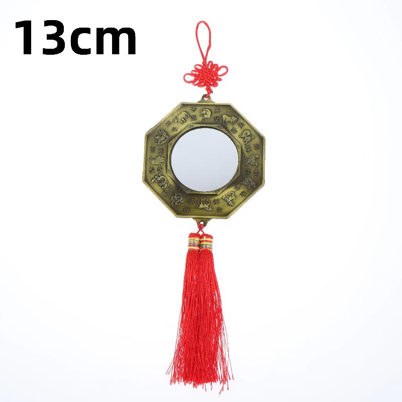 Chinese Feng Shui Yin Yang Bagua Mirror with Red Tassel Zodiac Carvings Housewarming Gift for Good Fortune Luck