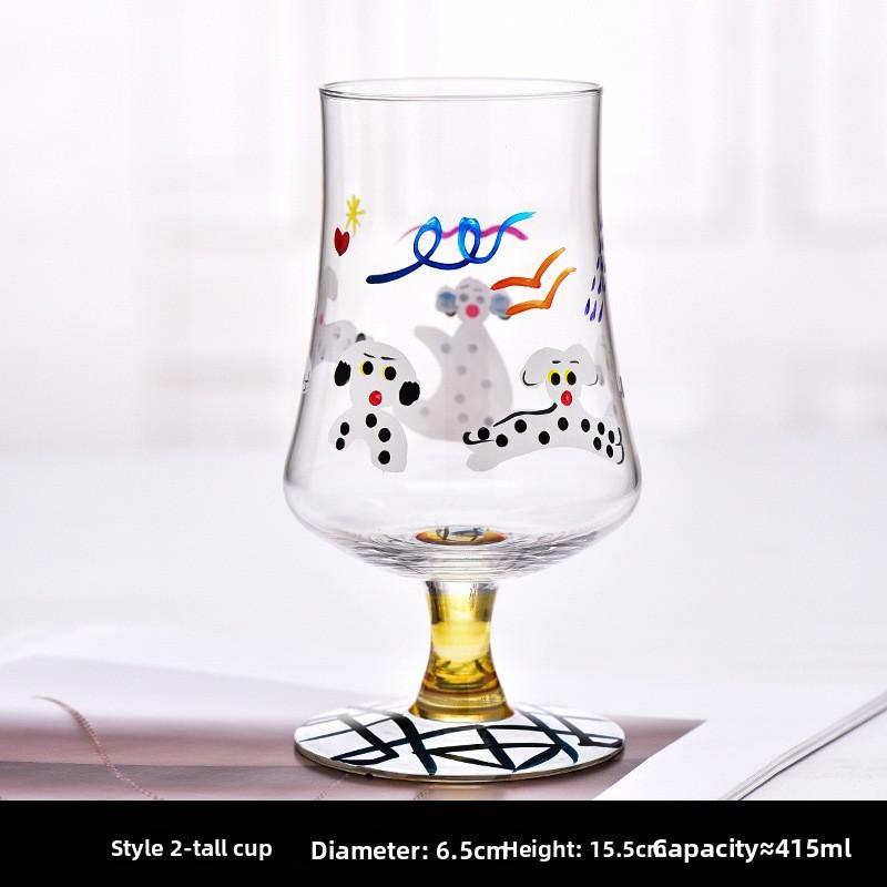 Cute Hand Drawn Glass Goblet, Cartoon Dog Juice Red Wine Glasses, Japanese Retro Painted Household Water Cup, Bar Accessories