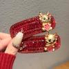 Fashion Animal Zodiac Dragon Hair Clip New Year Headwear Chinese Style Red Rhinestone Hairpin Headdress Hair Accessories Female