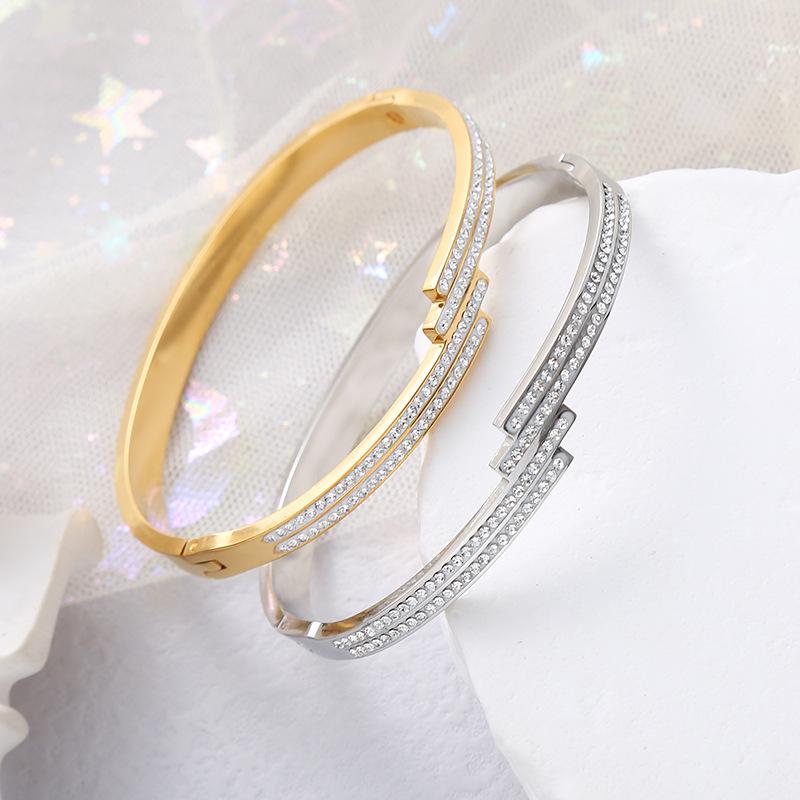 No Fade Stainless Steel Gold Plated Fashion Jewelry Bracelet Women Diamond Zircon Buckle Bracelet Bangle