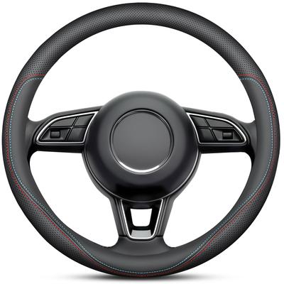 INTEREVO Premium Steering Wheel Small Black Construction Fits Kei and Standard Cars Sporty Car Cover, (36.5-37.9cm), Non-Slip, Antibacterial,