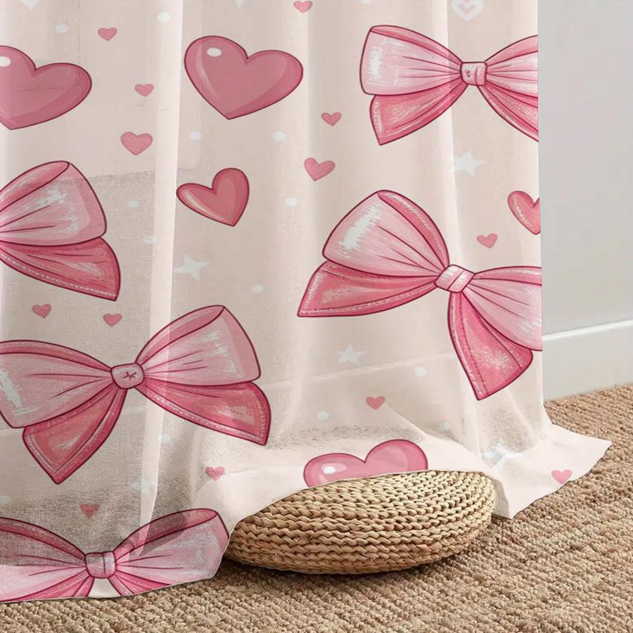 1 Stück Rosa Schleife Herz Transparenter Vorhang - Valentinstag Süßes Mädchen Stil Lichtfilternder Vorhang für Schlafzimmer & Wohnzimmer