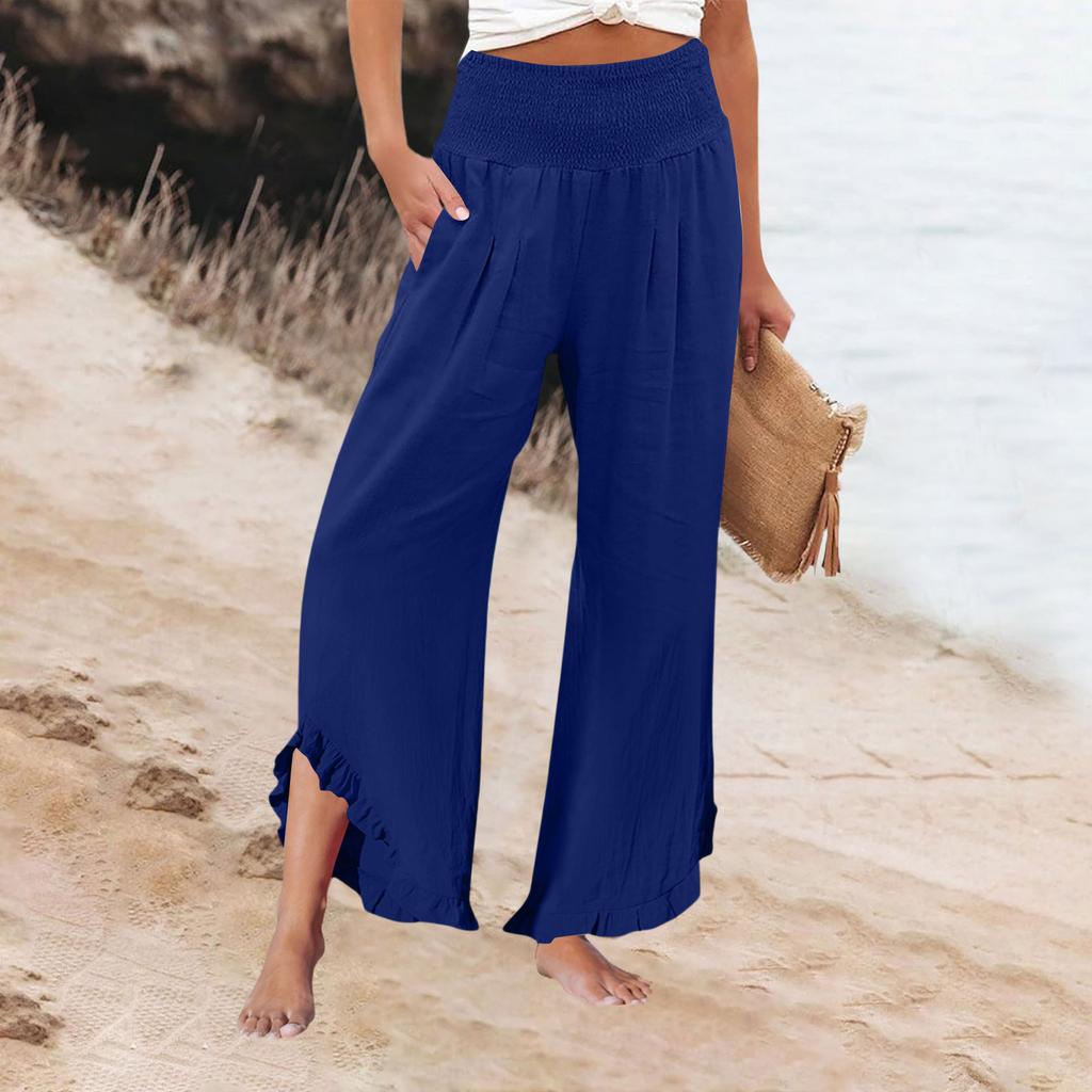 Womens Palazzo Pants Summer Casual Flowy Wide Leg Trousers Beach Travel Vacation Outfits