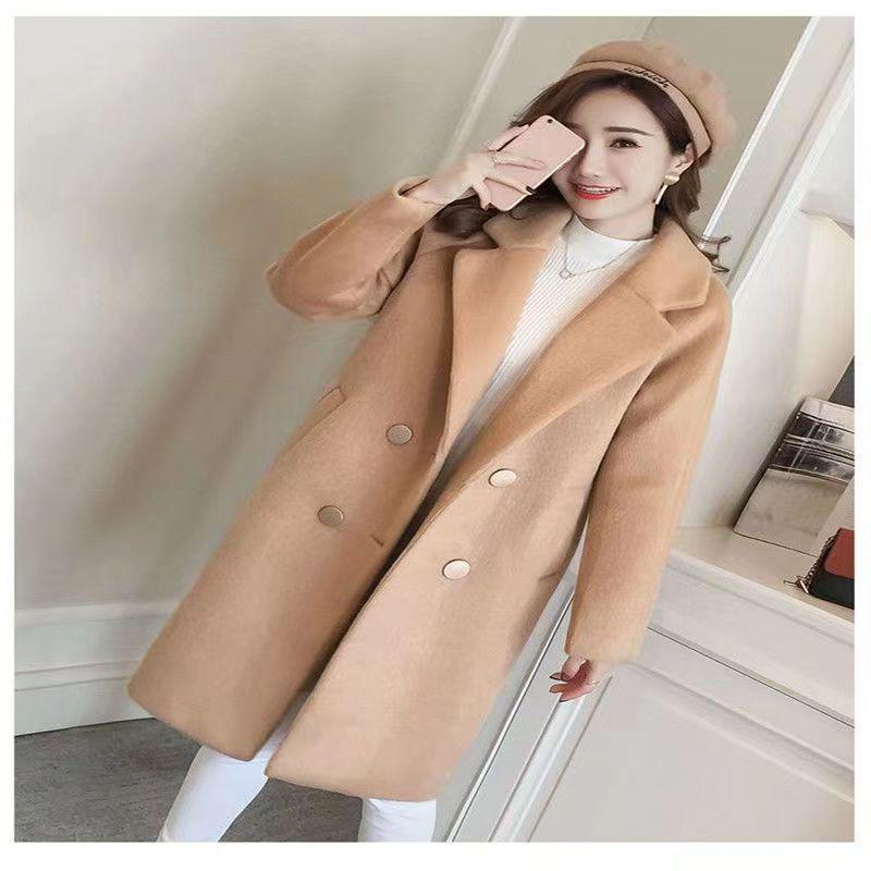 Korean Style Loose Fit Woolen Coat with Cotton Padding - Mid-Length & Slimming Design
