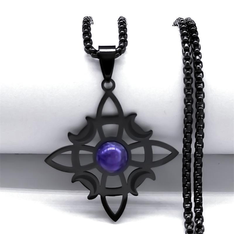 Celtic Knot Triple Moon Muse Necklace Stainless Steel Natural Stone Witch Amulet Necklace Jewelry