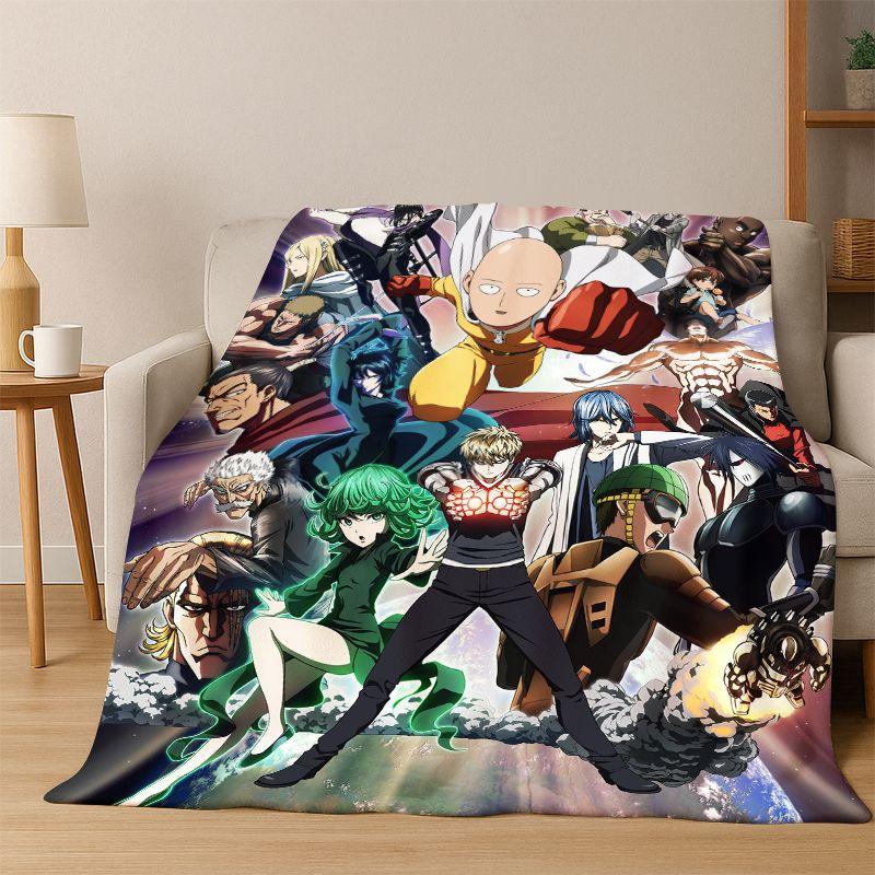 Anime One Punch Man Saitama Cartoon Flannel Blanket Soft Warm Blanket Throw Blanket for Bedroom Living Room Bed Travel