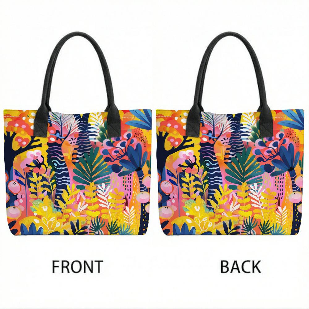 Colorful Floral Print Tote Bag Stylish Large Capacity Casual Daily Shoulder Handbag for Women