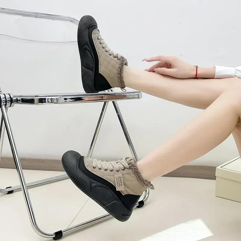 Fashion Snow Boots for Women In Winter, New Style with Added Fleece and Thick Warm Cotton Shoes, High Top Soft Soled Casual Sports Shoes