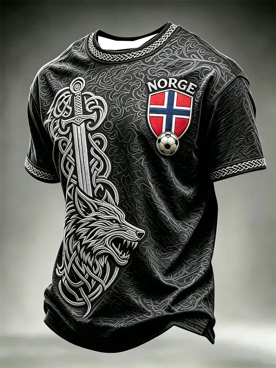HLIHL 2026 Nieuw Heren Noors 3D Geprint Voetbalshirt Sneldrogend T-shirt, Geschikt voor Dagelijks en Trainingsgebruik. 2XL groen