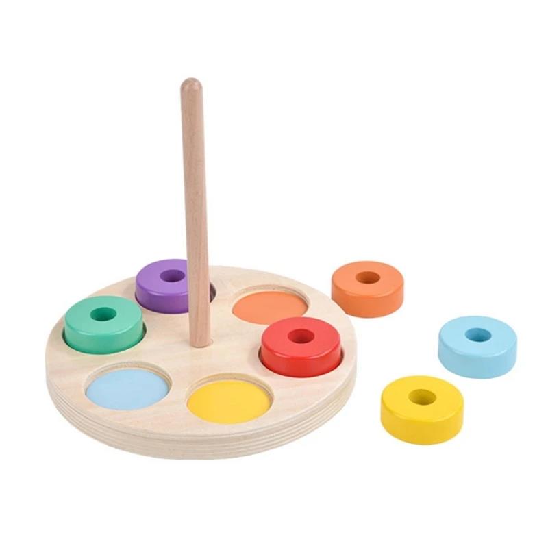 Baby Holz Regenbogen Stapelspielzeug Montessori Bunte Blöcke Klassifizierung und Nestspiele Feinmotoriktraining Formen zuordnen