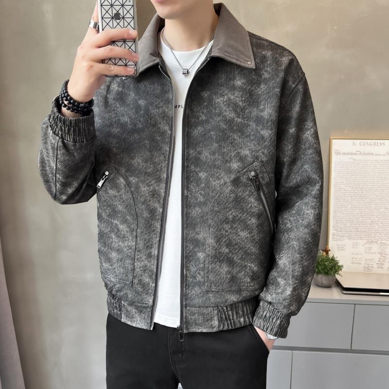 

Кожаная куртка Мужское пальто Американский ретро Коричневый Крутой Короткий топ XXXXL серый