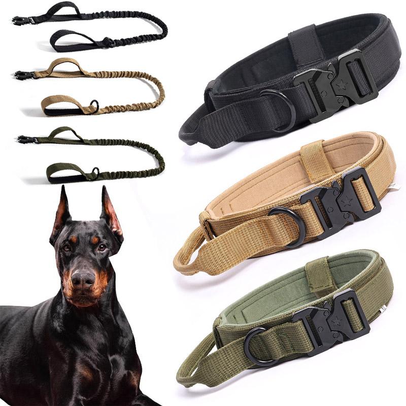 Tactical Dog Collar MilitaryAdjustable Nylon Lead Training Accessory Breakaway Leash Rope Large DogShepherd Training Accessories