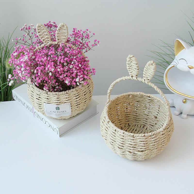 Handmade Easter Basket Wicker Basket Rabbit Shape Storage Baskets Flower Baskets Oval Square Round Home Decor Canastas De Pascua