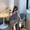 Stripe Slim Strap Dress A-line Beach Vacation Sundress Retro Sleeveless Long Dress  for Girls