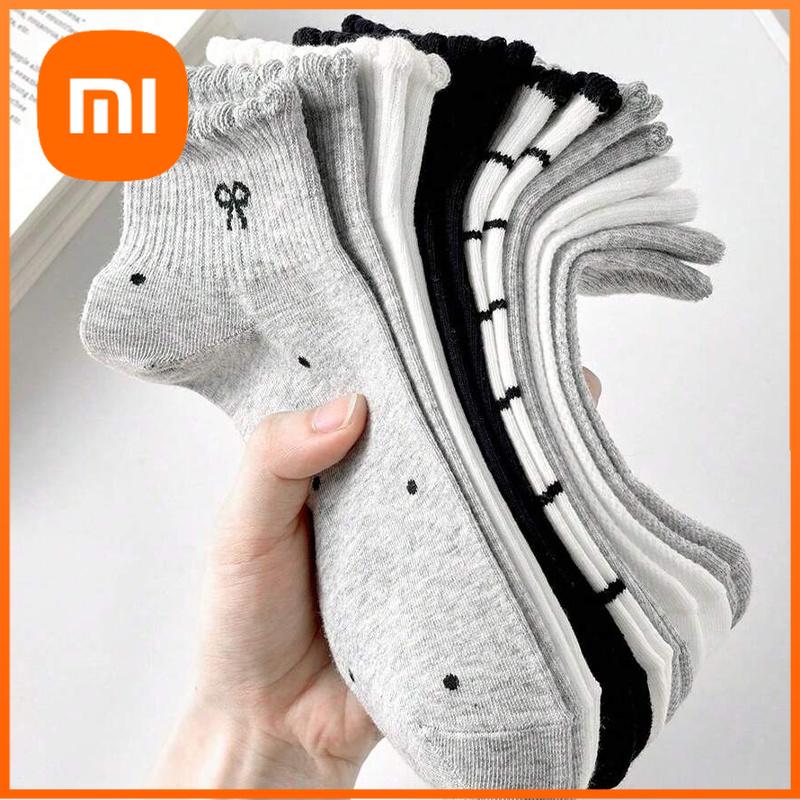 Xiaomi 5 Pairs Women's Lace Ankle Socks, Korean Bow No-Show Socks, Cute Low Cut Socks, Daily Casual Socks