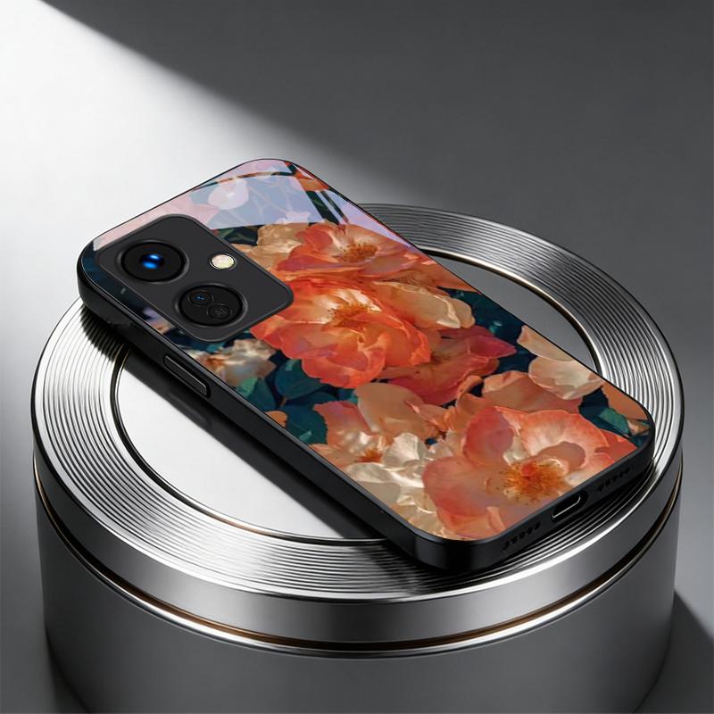 Warm Wild Rose Reverie Black Glass Phone Case For OnePlus Ace 3 5 Pro Nord CE 2T 2 3 Lite 6 7T 8 9 10 Pro 2V 11R 12R 13R Cover