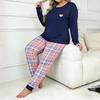 Women's Plus Size Heart Print Pajama Set - European & American Style, Long Sleeve Loungewear