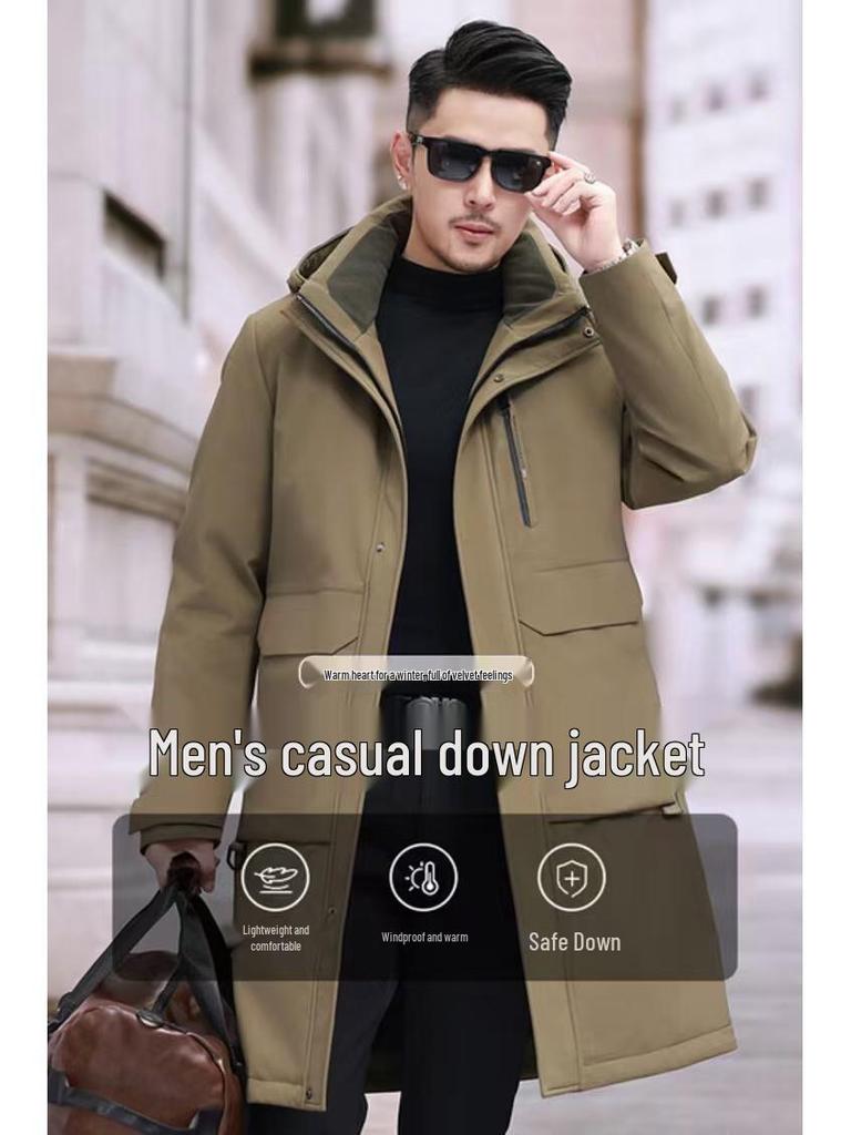 Men's Mid-Length Winter Down Jacket for Middle-Aged and Elderly