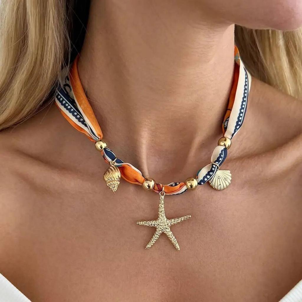 IngeSight.Z 2026 Boho Ocean Theme Ribbon Choker Necklace Starfish Flower Scallop Heart Pendant Neck Accessory Y2K Jewelry Lady