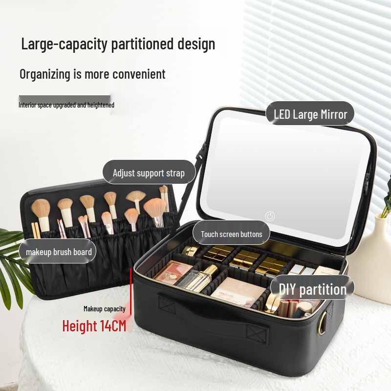 Illuminated LED Makeup Bag with Mirror - Large Capacity Multifunctional Organizer Box.