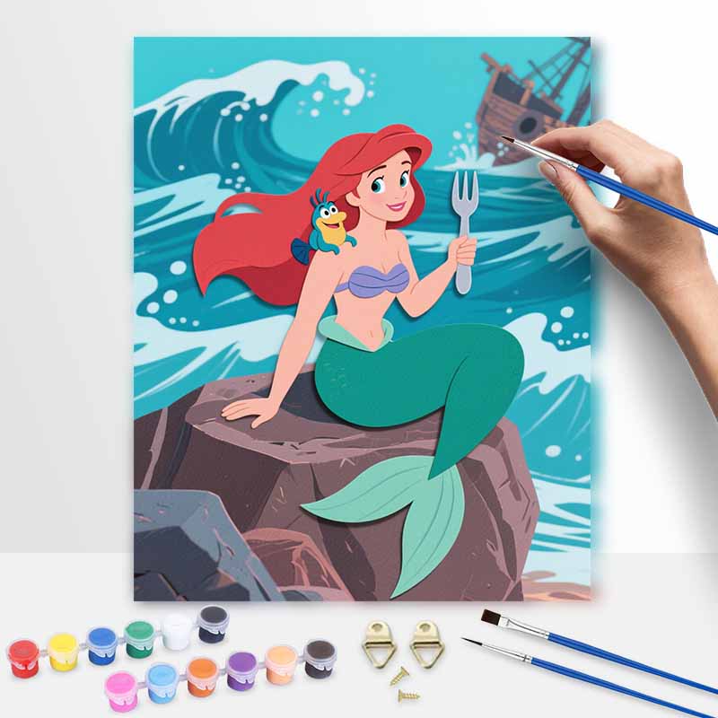 disney the little mermaid ariel flounder digital oil painting hand painting kit diy home decoration 20x30cm
