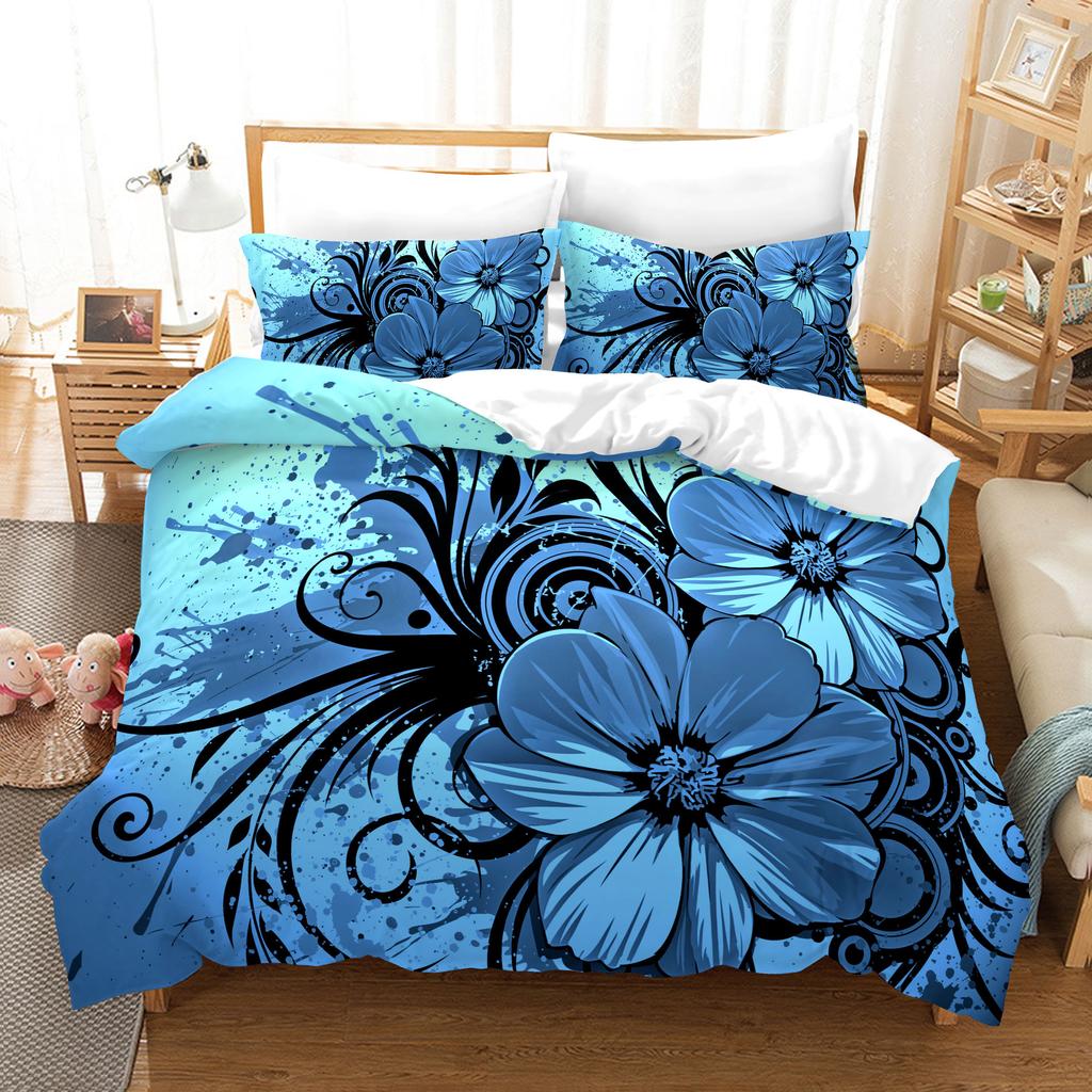 3pcs Bedding Set Beautiful Flowers Print Duvet Cover Set Single Double King Size Bed Set for Adult Home Bedroom with Pillow Case