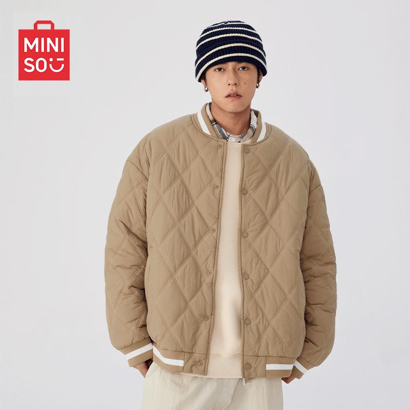 MINISO Men's 2024 Winter Thick Color-block Baseball Collar Padded Jacket