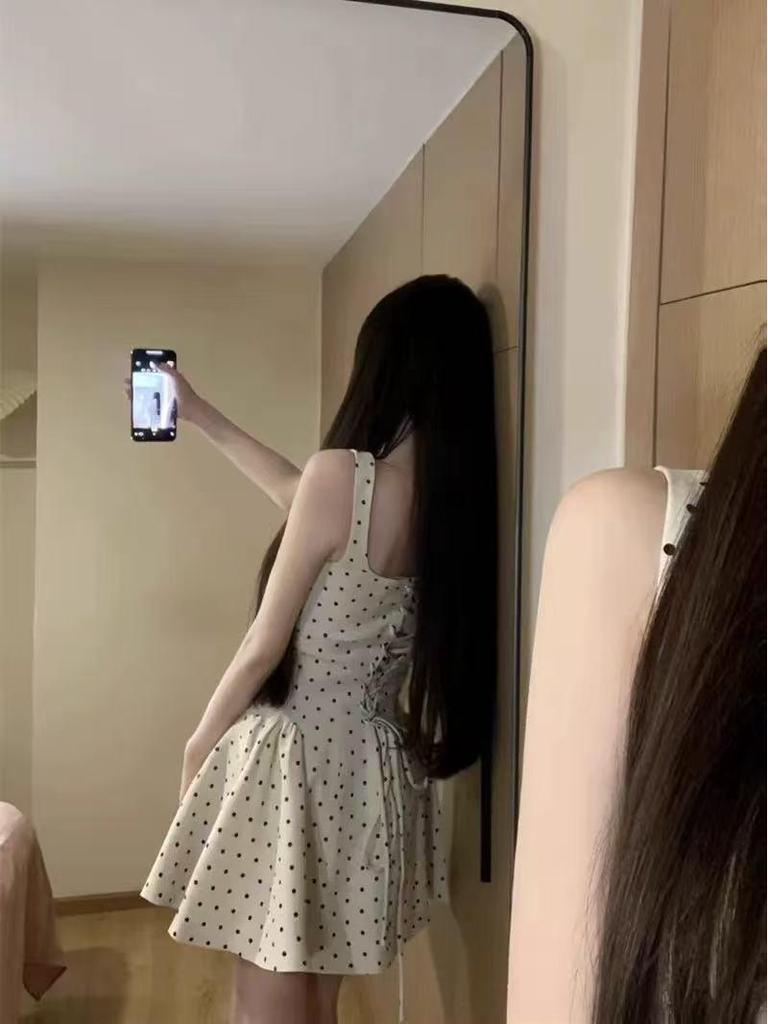 2026 Retro Polka Dot Women's Pleated Summer Vest Dress