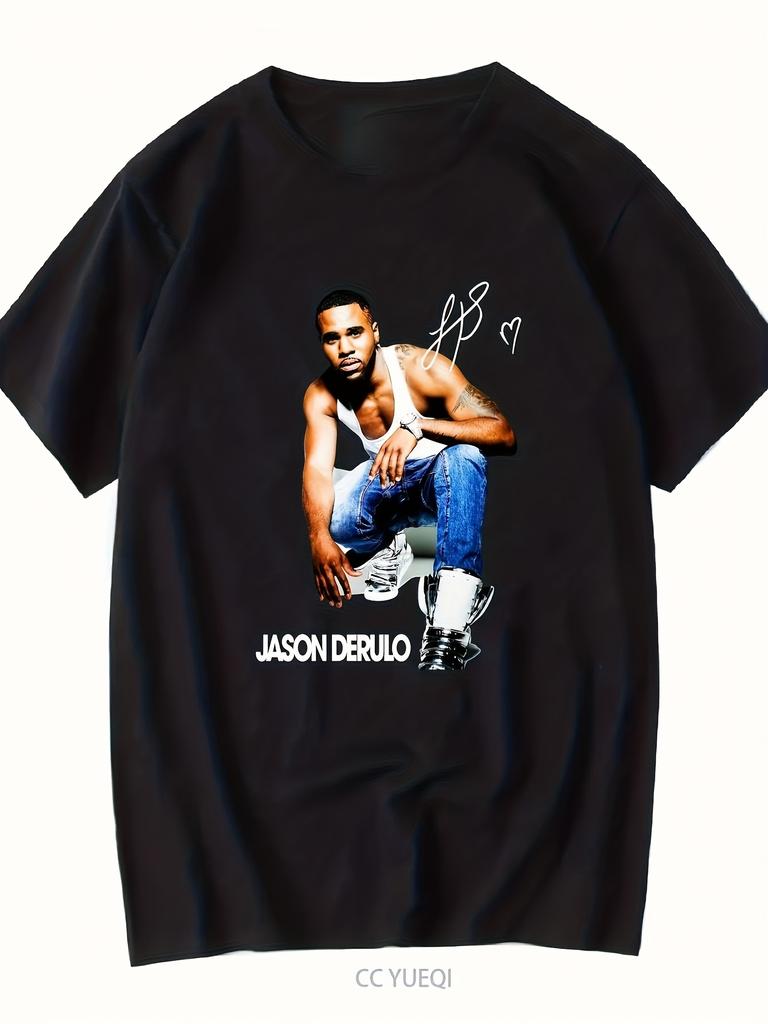 Men's and Unisex Jason Derulo Fan T-shirt| Retro Signature T-shirt with His Iconic Name Printed on It. Short-sleeved Casual Shirt