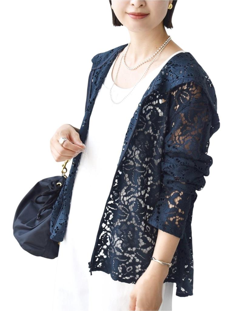 Ships for Women Women's Hand Washable Lace Zip-Up Hoodie, Navy, 311150657, One Size