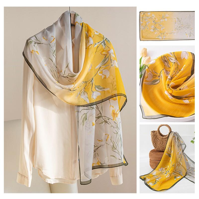 Long Silk Scarf Women Thin Lightweight Printed Shawl Elegant Daily Wear