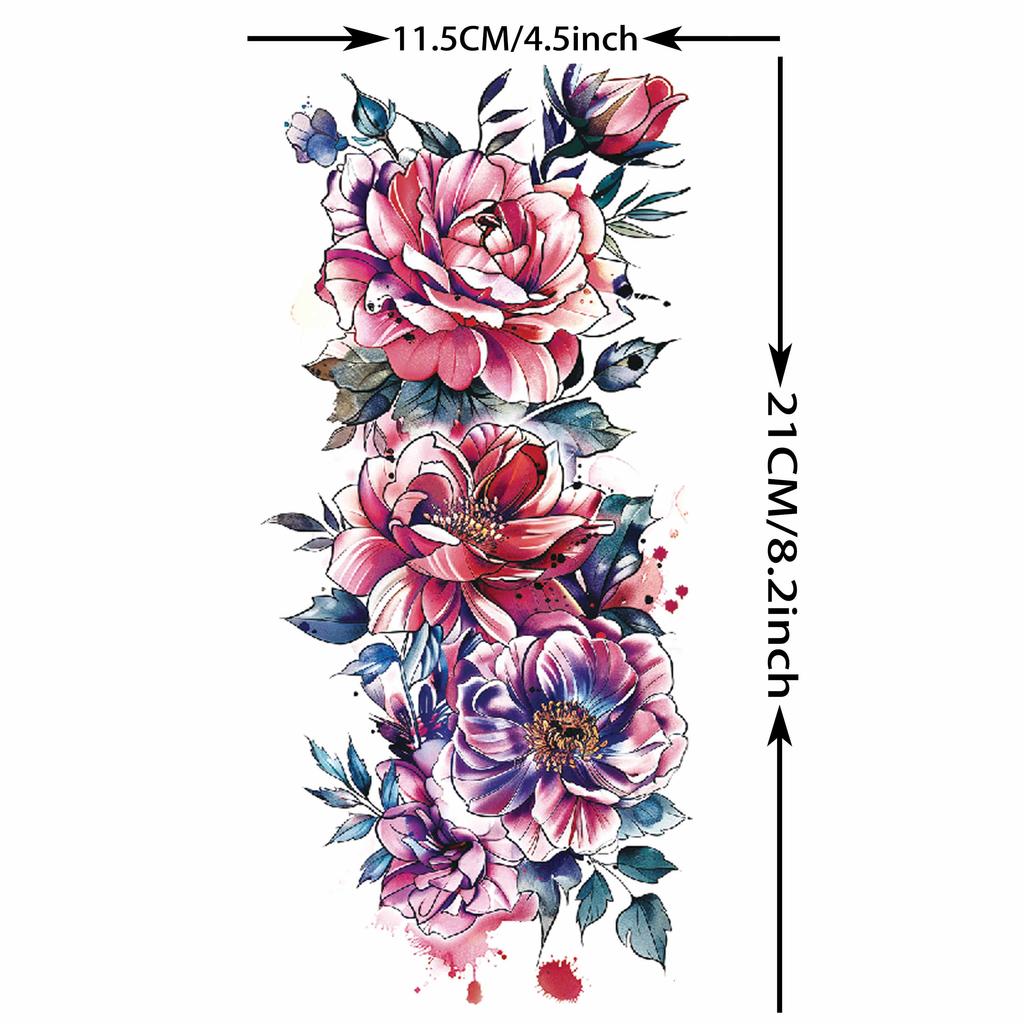 1 Sheet Watercolour Flower Snake Drggon Peony Temporary Tattoos For Women Adults Fake Rose Sexy Tattoo Sticker Arm Forearm Leg