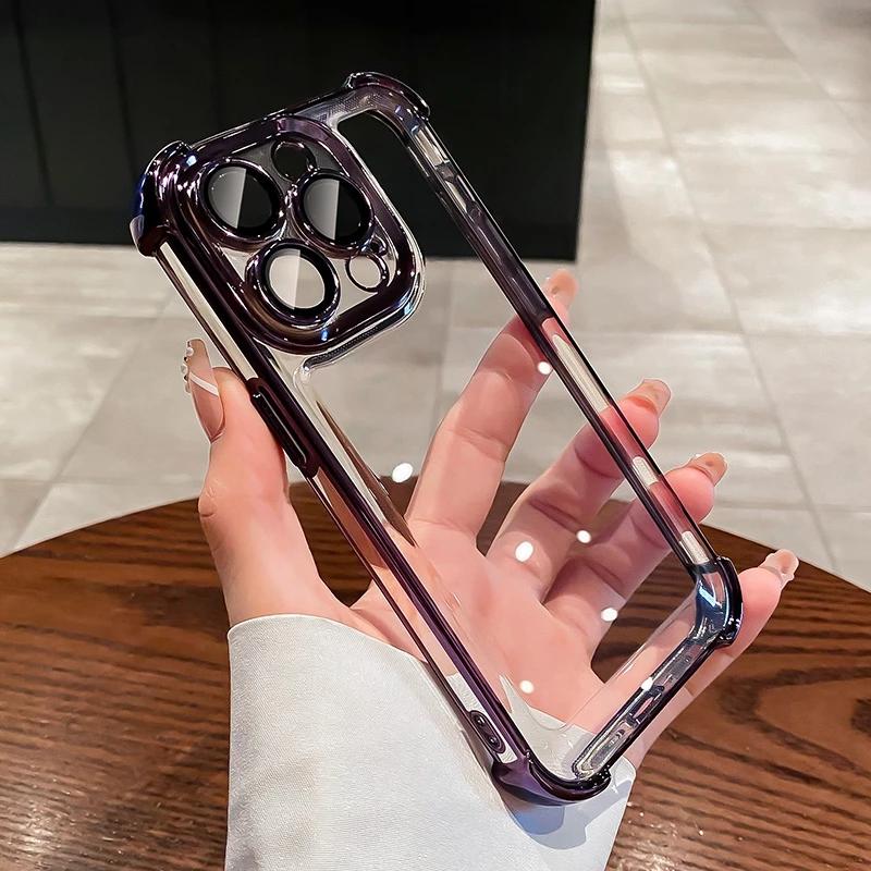 Luxury Electroplate Shockproof Transparent Phone Case For For Iphone 15 14 13 12 11 16 17 Pro Max Plus Air Bumper Back Cases Cover